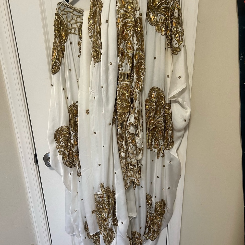 Elegant White and Gold Embellished Gown